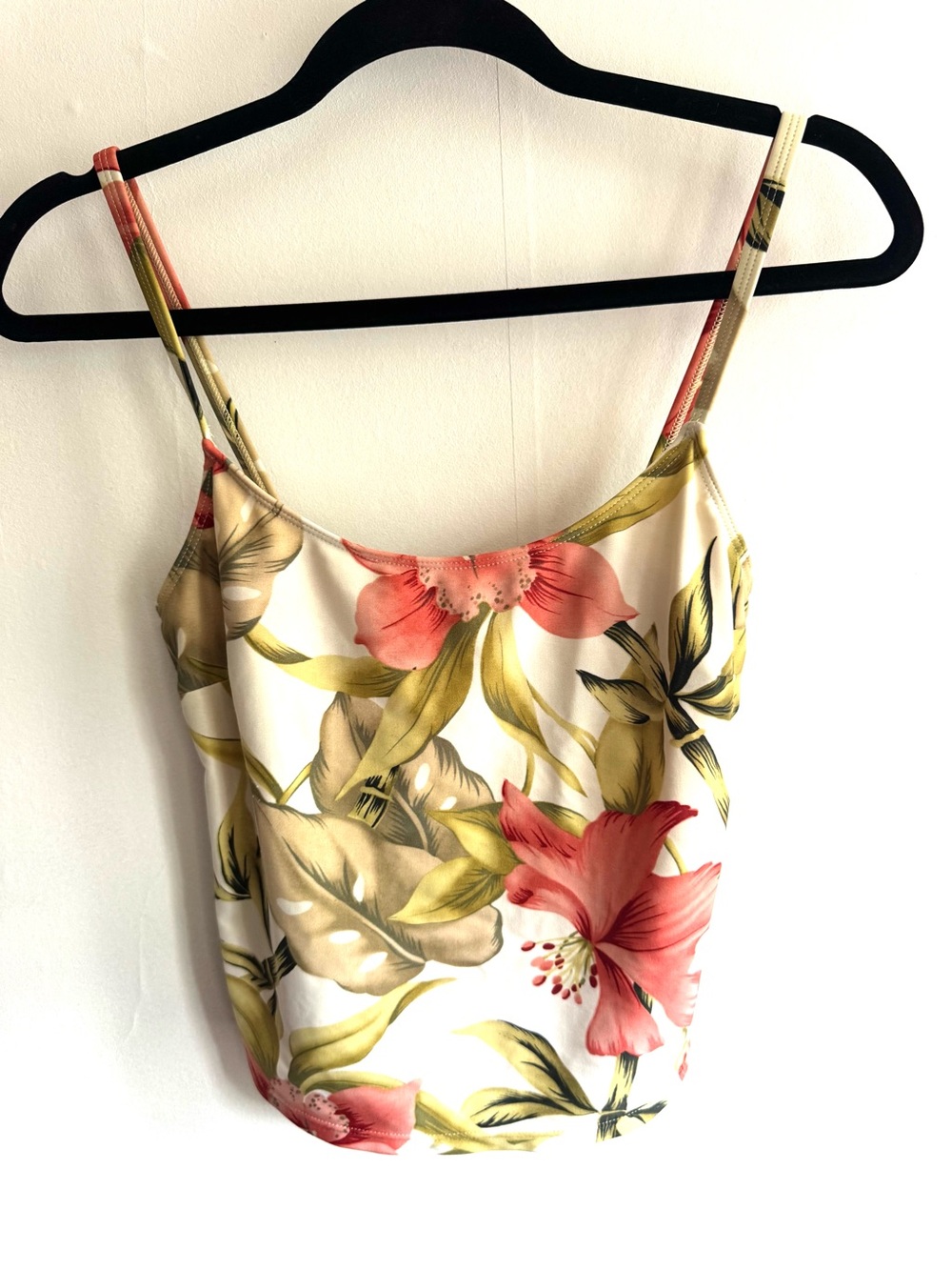 OP Floral Spaghetti-Strap Tankini in Cream with Pink Blossoms
